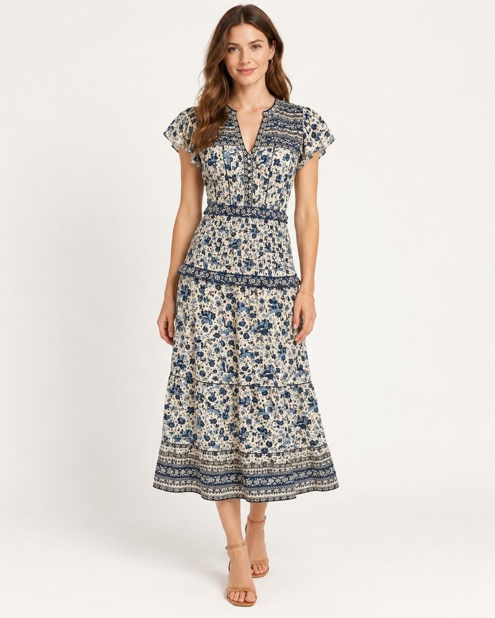 Sea New York Blue Floral Silk Blend Midi Dress New US 0